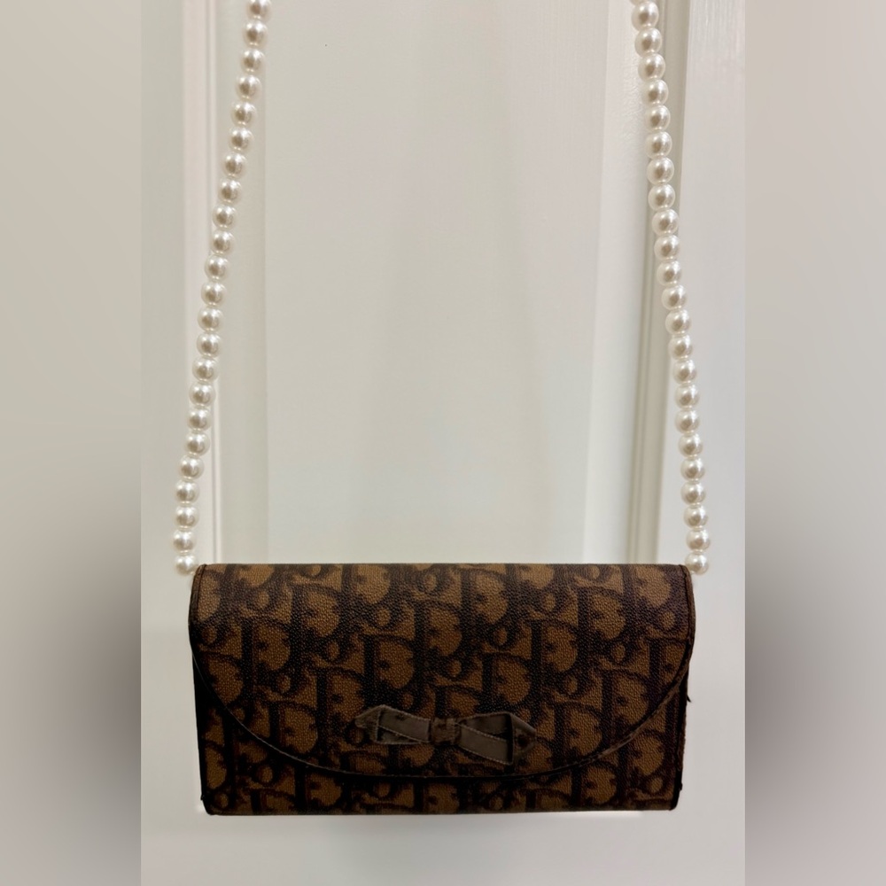 DIOR Vintage Y2K Romantique Brown Diorissimo Ribbon Canvas Leather W/ Crossbody